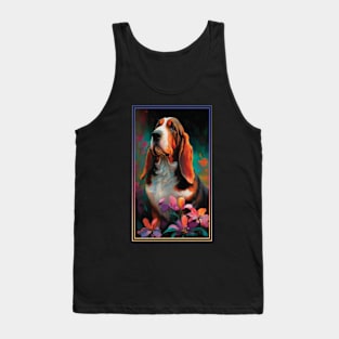 Basset Hound Vibrant Tropical Flower Tall Digital Oil Painting Portrait Tank Top